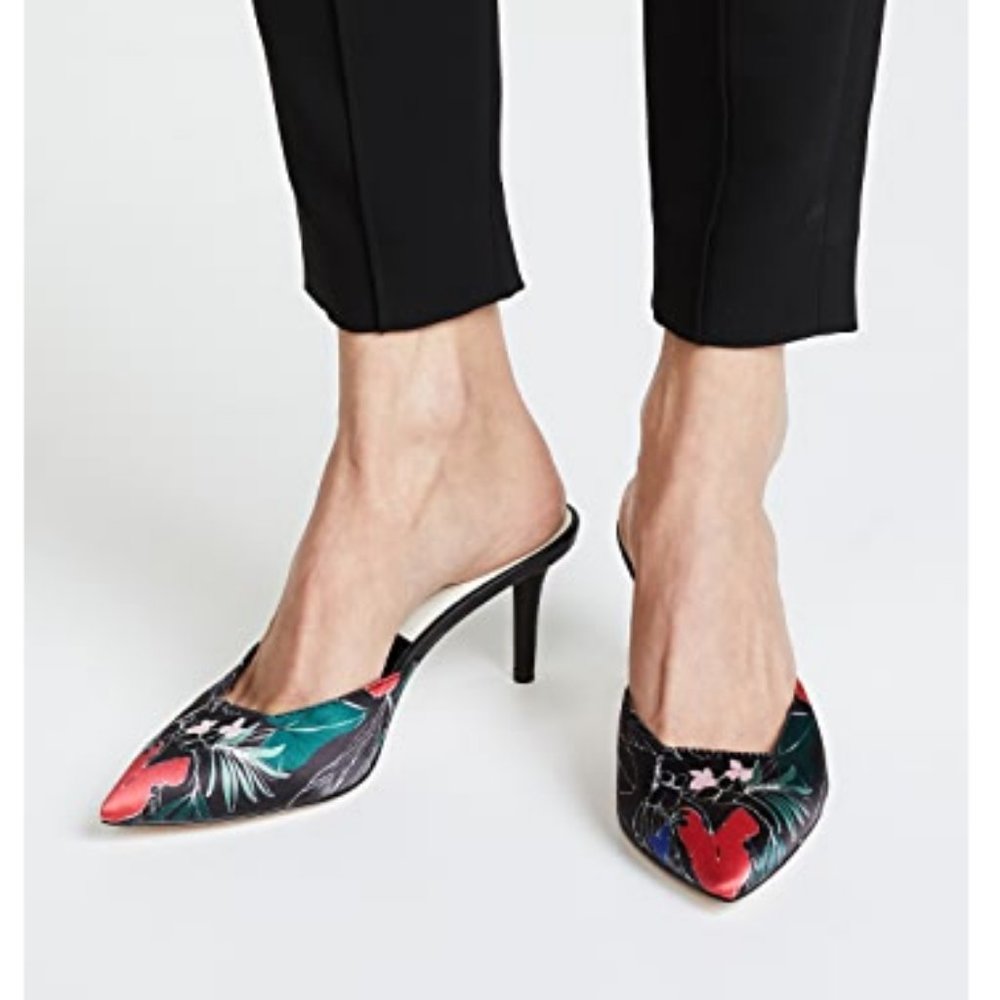 DOLCE VITA Black Floral Printed Satin Stiletto Heel Sandals - Picture 2 of 8